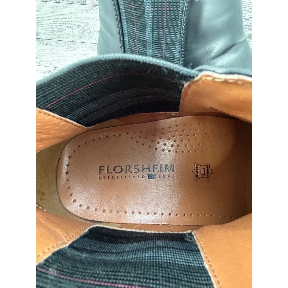 Florsheim Men Black Leather Chelsea Boots Square Toe Plaid Gore 11834-001 Sz 10M